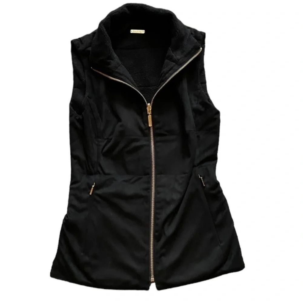 Lilly Pulitzer Vest Womens XXS Black Skyden Reversible Golf Suede Sherpa Sporty - Picture 8 of 15